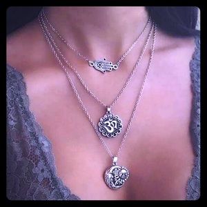 OM, Hamsa, Moon and Sun Layered Necklace Set
